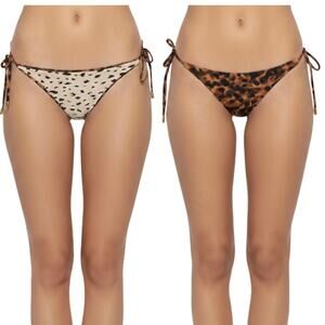 PQ Pilyq Wild Heart Reversible Tie Side Bikini Bottom Animal Print Large NWT